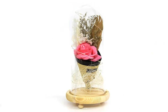 Fanus Gül 28/12cm Cam Fanus Led Işıklı Hediyelik ürün görseli 1