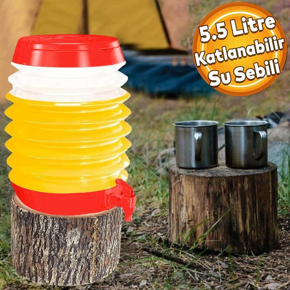 Akordiyonlu Su Sebili Meşrubat İçecek Kabı Bidonu Damacana Katlanabilir Musluklu Körüklü 5.5 Litre Termos Piknik Kamp Mangal Kırmızı ürün görseli 1