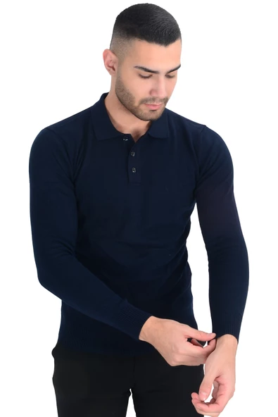 Cengiz İnler Polo Yaka Basic Erkek Triko Kazak - Resim 10