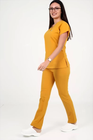 Deniz İş Kadın Linda Yarasakol Hardal Sarısı Renk Scrubs Takım ürün görseli 1
