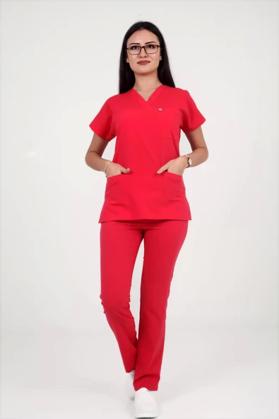 Deniz İş Kadın Linda Yarasakol Nar Çiçeği Renk Scrubs Takım ürün görseli 1