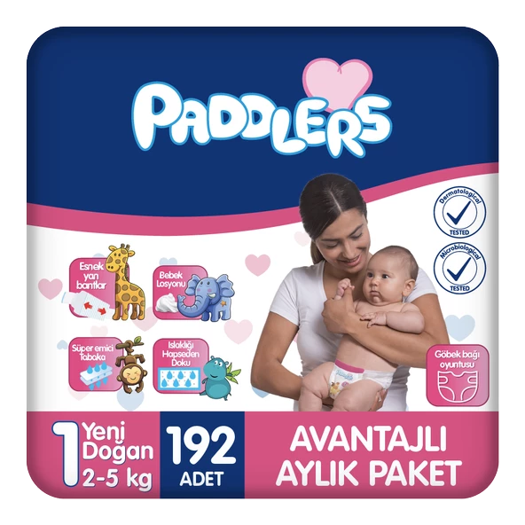Paddlers Bebek Bezi 1 Numara Yenidoğan 192 Adet (2-5 Kg) Aylık Paket ürün görseli 1