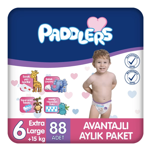 Paddlers Bebek Bezi 6 Numara X-Large 88 Adet (15+ Kg) Aylık Paket ürün görseli 1