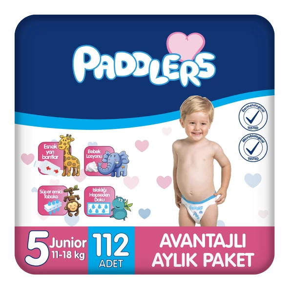 Paddlers Bebek Bezi 5 Numara Junior 112 Adet (11-18 Kg) Aylık Paket ürün görseli 1