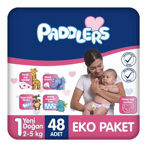 Paddlers Bebek Bezi 1 Numara Yenidoğan 48 Adet (2-5 Kg) Eko Paket ürün görseli 1