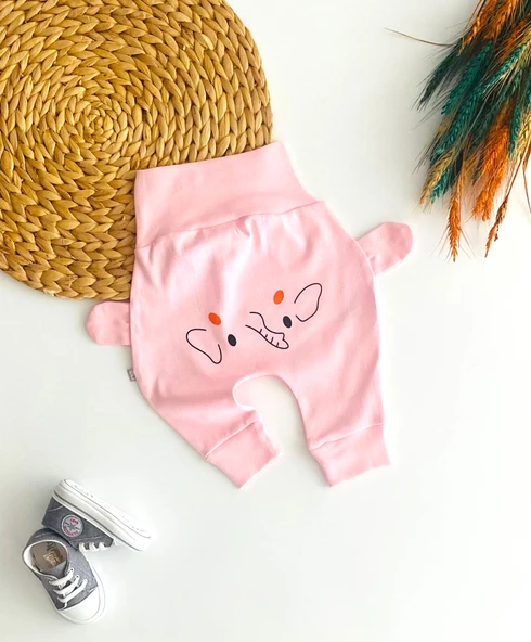 Neşeli Bebekler Fil  Desen Mevsimlik Kumaş Tek Alt Pembe ürün görseli 1