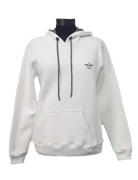 Backpacker Kadın Sweatshirt Kapüşonlu Fermuarlı Ekru - Resim 9