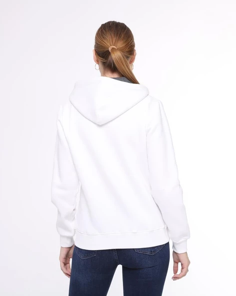 Backpacker Kadın Sweatshirt Kapüşonlu Fermuarlı Ekru - Resim 6