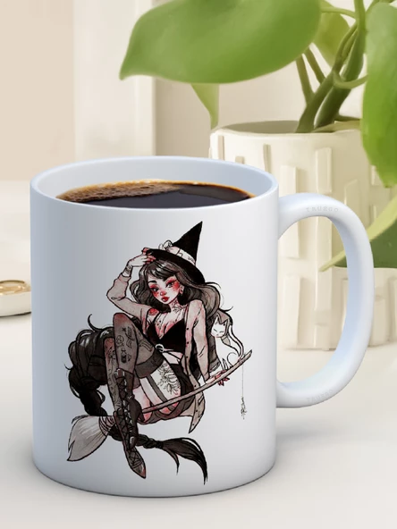 Baskılı Kupa Bardak Seramik Mug -  Witch - Resim 2