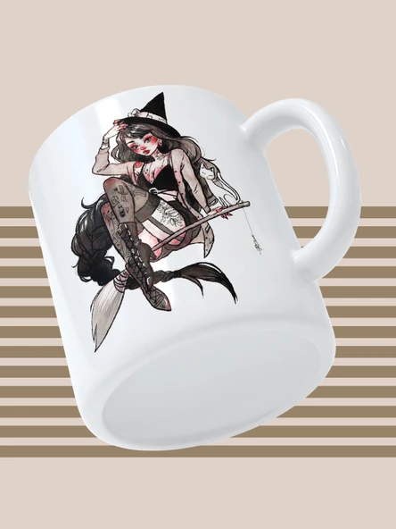 Baskılı Kupa Bardak Seramik Mug -  Witch - Resim 3