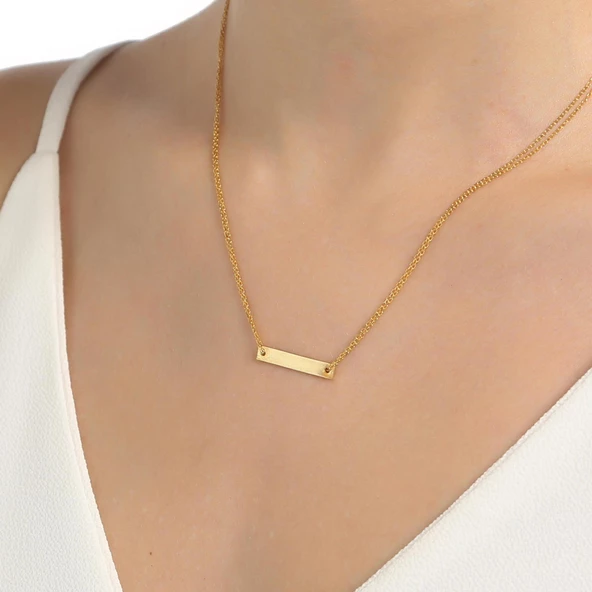 925 Ayar Gümüş Çift Zincir Plaka Kolye - Resim 3