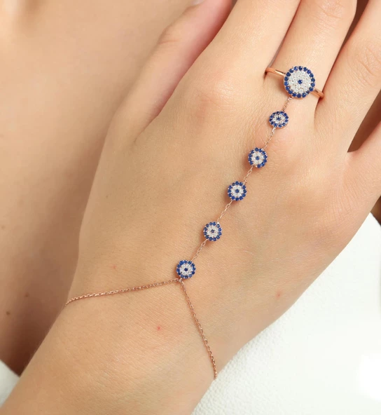 925 Ayar Rose Gümüş Yüzüklü Nazar Boncuğu Modeli Şahmeran ürün görseli 1