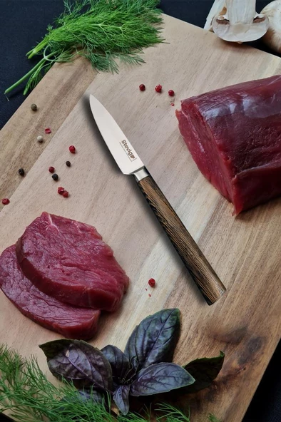 Stevig Blackwood Dövme Çelik Sebze ve Mutfak Bıçağı Kahverengi 8,5 cm ST-400.019 ürün görseli 1