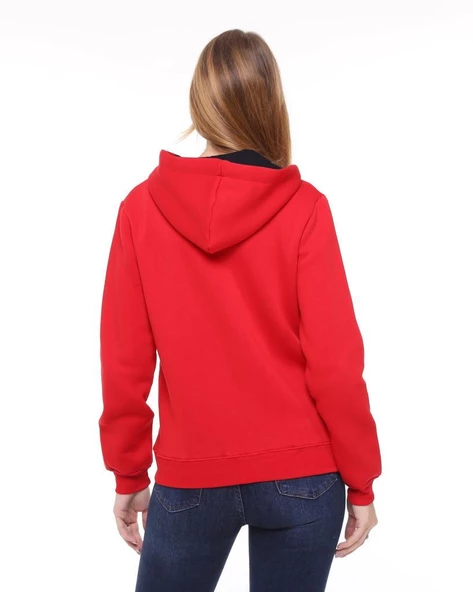 Backpacker Kadın Sweatshirt Kapüşonlu Fermuarlı Kırmızı - Resim 6