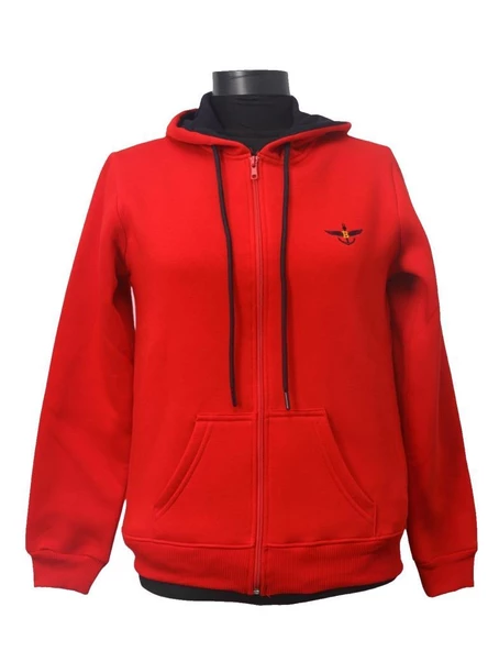 Backpacker Kadın Sweatshirt Kapüşonlu Fermuarlı Kırmızı - Resim 8