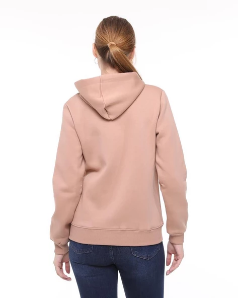 Backpacker Kadın Sweatshirt Kapüşonlu Fermuarlı Bej - Resim 6