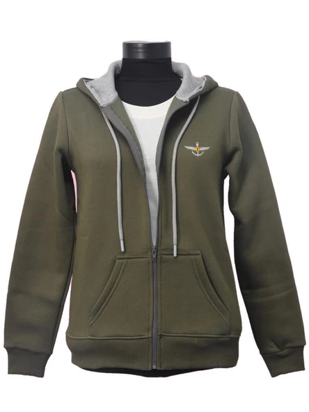 Backpacker Kadın Sweatshirt Kapüşonlu Fermuarlı Haki - Resim 9