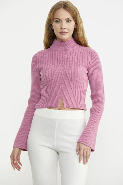 Yarım Balıkçı Crop Triko Kazak - Pembe ürün görseli 1