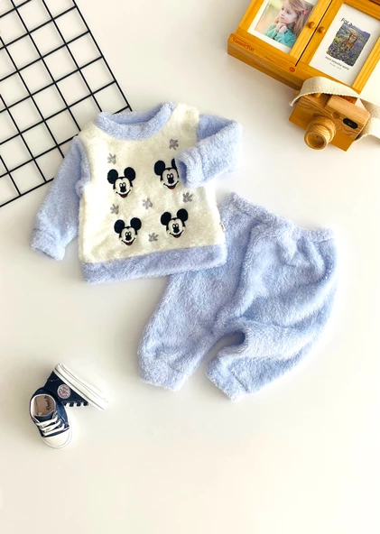 Neşeli Bebekler Mickey Nakışlı Desen Welsoft Takım Mavi ürün görseli 1