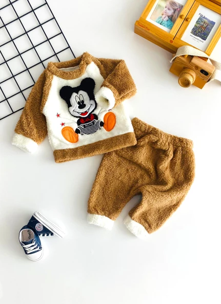 Neşeli Bebekler Mickey Kabartma Desen Welsoft Takım Kahve ürün görseli 1