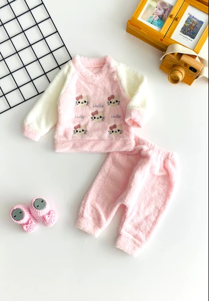 Neşeli Bebeklerimiz Hello Kitty Nakışlı Desen Welsoft Takım Pembe ürün görseli 1