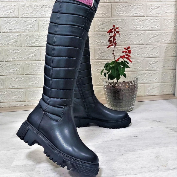 M.P 2752 Siyah Fermuarlı İçi Kürklü 46cm Paraşüt Bayan Çizme ürün görseli 1