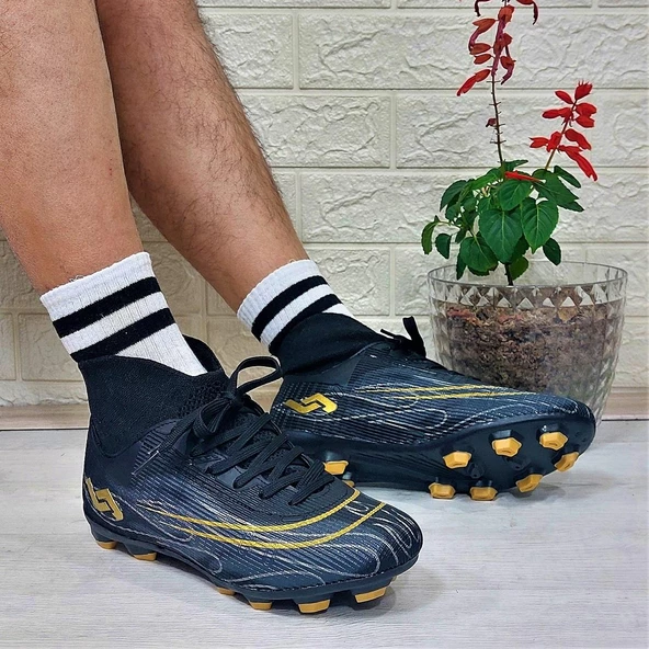 Jump 29676 Siyah-Altın Çoraplı Krampon Çimsaha Futbol Ayakkabı ürün görseli 1