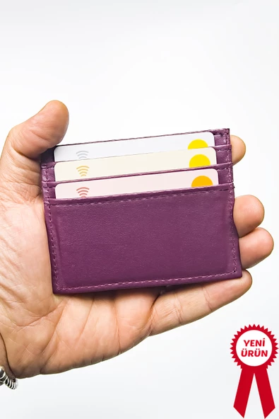 Kadın Kartlık Vegan Deri Minimal Model 6 Kart - 1 Kâğıt Para Bölmeli Mürdüm ürün görseli 1