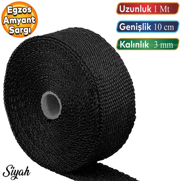 1 Metre 10 cm Cam Elyaf Ekzoz Sargısı Manifold Sargı Bezi Yanmaz Bant Siyah Amyant 3 mm (Kalınlık) ürün görseli 1