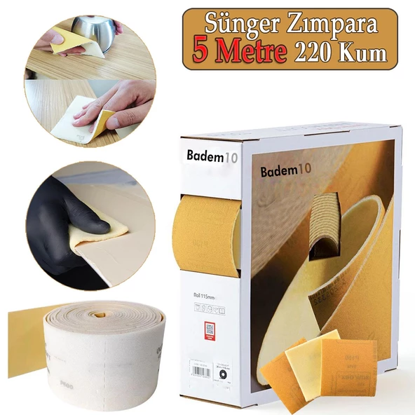 Ahşap Sünger Zımpara Kağıdı Mutfak Banyo Bulaşık Süngeri Bant Kağıt Süngerli Zımpara 5 Metre 220 Kum ürün görseli 1