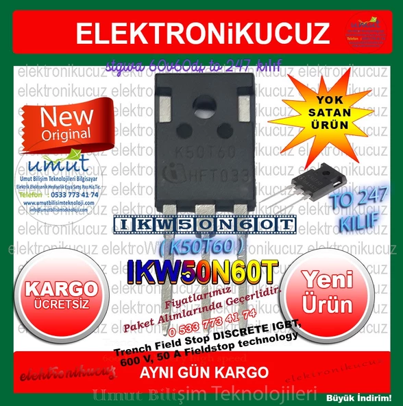 IKW50N60T K50T60 Igbt 50A 600V Igbt Transistor TO-247 Switching Power N-Channel Transistor Mosfet ürün görseli 1