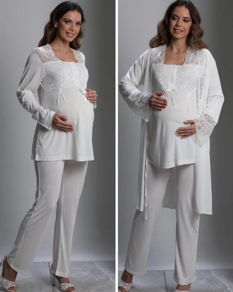BirolGaye 3018 Hamile Lohusa 3 Lü Pijama Sabahlık Tk ürün görseli 1