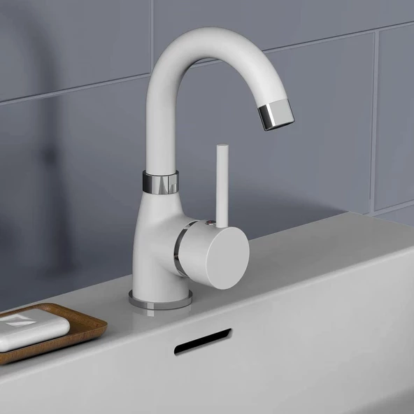 Sardıcı Krom Gövde Lavabo Bataryası - Beyaz ürün görseli 1