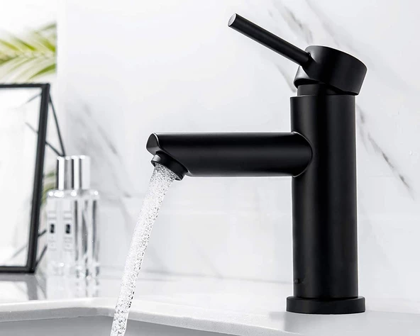 Lavabo Bataryası Siyah Kaplama Çift Su Girişli Yüksek Model ürün görseli 1