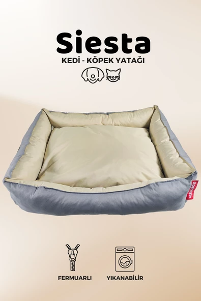 XPERMATE Siesta Kedi Yatağı Tüy Tutmaz Kumaş, Köpek Yatağı Su İtici Kumaş ,Fermuarlı 80x100x28 Antrasit Bej ürün görseli 1