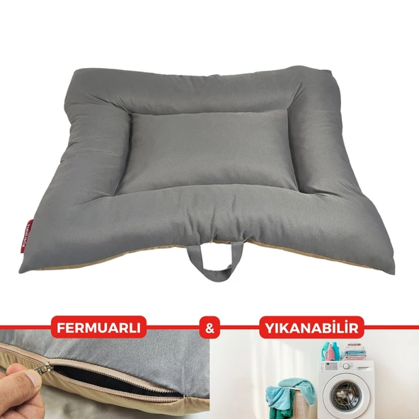XPERMATE Comfort Köpek Minderi Köpek Yatağı Kedi Yatağı Fermuarlı 70x90 Antrasit Bej ürün görseli 1