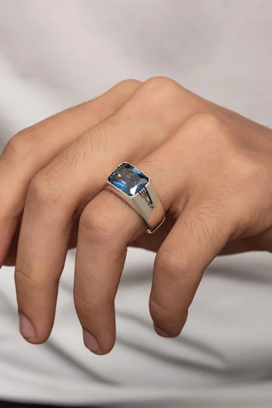 Mistik Topaz Taşlı 925 Gümüş Erkek Yüzük ürün görseli 1