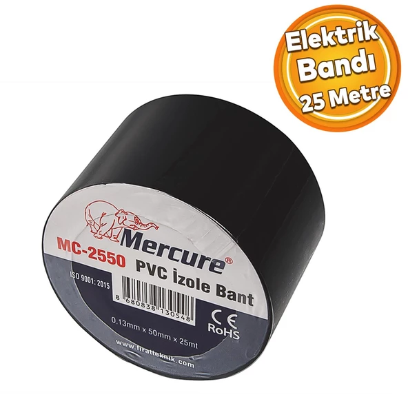 Elektrikçi Bandı Siyah İzole Elektirik Kablo Bant Bandı Pvc 0.13 mm Kalınlık 50 mm Geniş 25 Metre ürün görseli 1