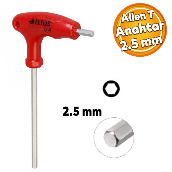 Eltos Allen Alyan 2 Uçlu T Tipi Anahtar altıgen Köşeli Somun Vida Sıkma Sökme 2.5 mm ETA025 ürün görseli 1