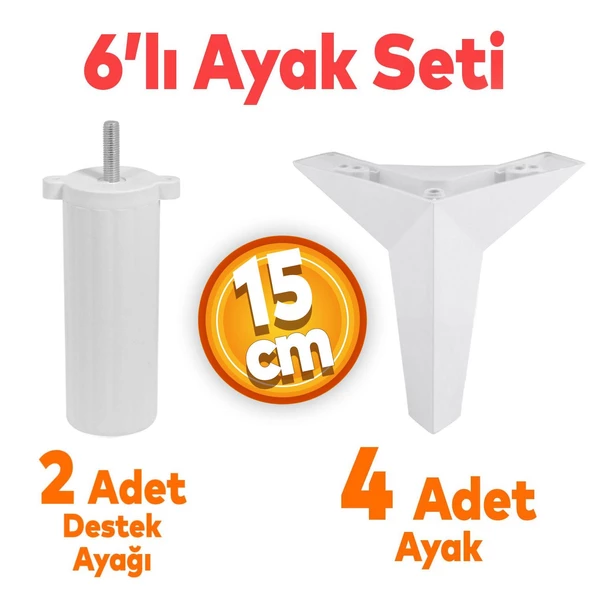 Kale 6'lı Set Mobilya Tv Ünitesi Koltuk Kanepe Destek Ayağı 15 Cm Beyaz Baza Ayakları M8 Civatalı ürün görseli 1