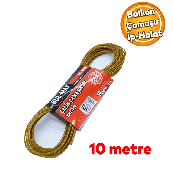 Balkon Çamaşır Kurutma Halat Halatı BMX-3712 Kupeşte Asma Çelik Çamaşır İpi 10 Metre ürün görseli 1