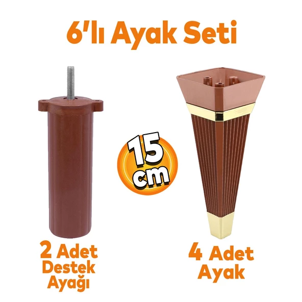 Alcazar 6'lı Set Mobilya Tv Ünitesi Koltuk Kanepe Destek Ayağı 15 Cm Ceviz Ayakları M8 Civatalı ürün görseli 1