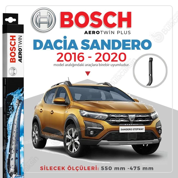 Bosch Aerotwin Muz Silecek Takımı Dacia Sandero 2016-2020 ile uyumlu ürün görseli 1