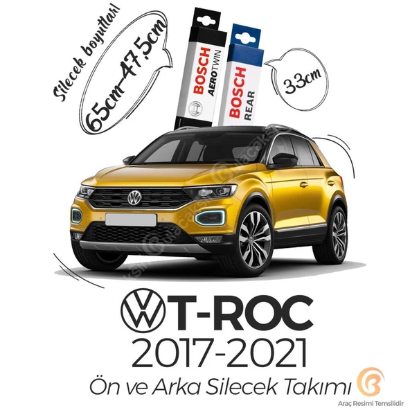Bosch Aerotwin Ön-Arka Silecek Takımı Volkswagen T-ROC 2017-2021 ile uyumlu ürün görseli 1