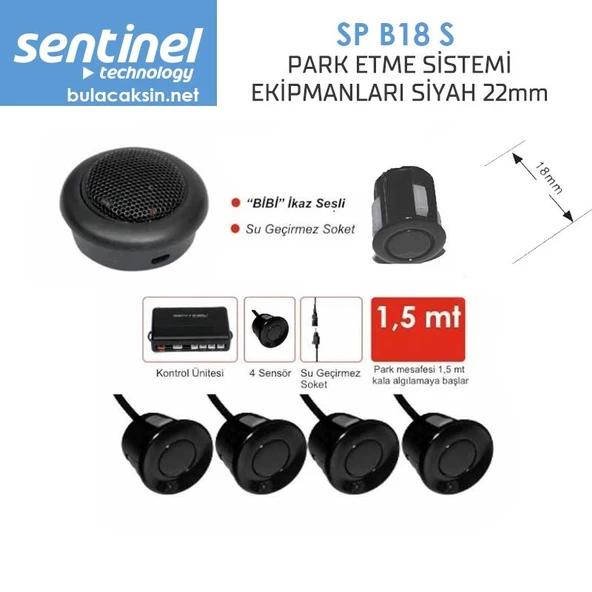 Sentinel Park Sensörü Ses İkazlı 18mm Siyah ürün görseli 1