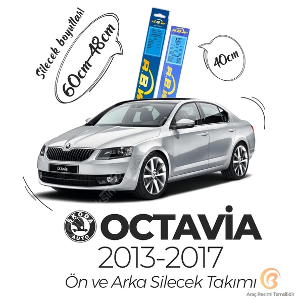 RBW Ön ve Arka Silecek Seti Skoda Octavia 2013-2017 ile uyumlu ürün görseli 1