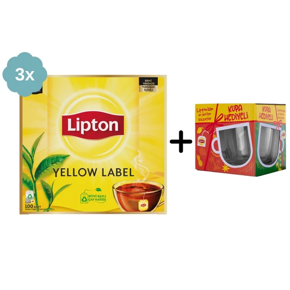 Lipton Yellow Label Bardak Poşet Çay 100lü x 3 Adet + Hediye Lipton Cam Kupa ürün görseli 1