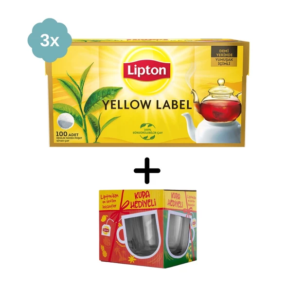 Lipton Yellow Label Demlik Çay 100lü x 3 Adet + Hediye Lipton Cam Kupa ürün görseli 1
