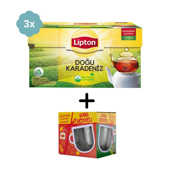 Lipton Doğu Karadeniz Bergamotlu Demlik Çay 100lü x 3 + Hediye Lipton Cam Kupa ürün görseli 1