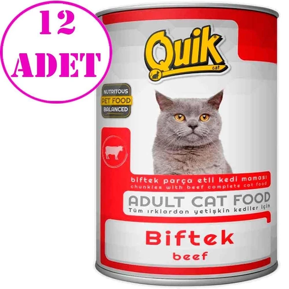 Quik Biftekli Kedi Konservesi 415 gr 12 AD - Resim 2